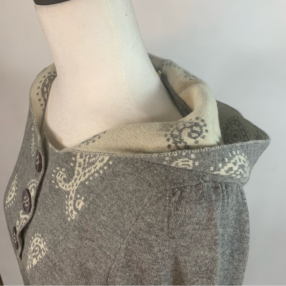 Lapis Wool Hoodie Sweater Tunic Fluted Sleeve Empire Waist Paisley Grey Cream M - Picture 7 of 16